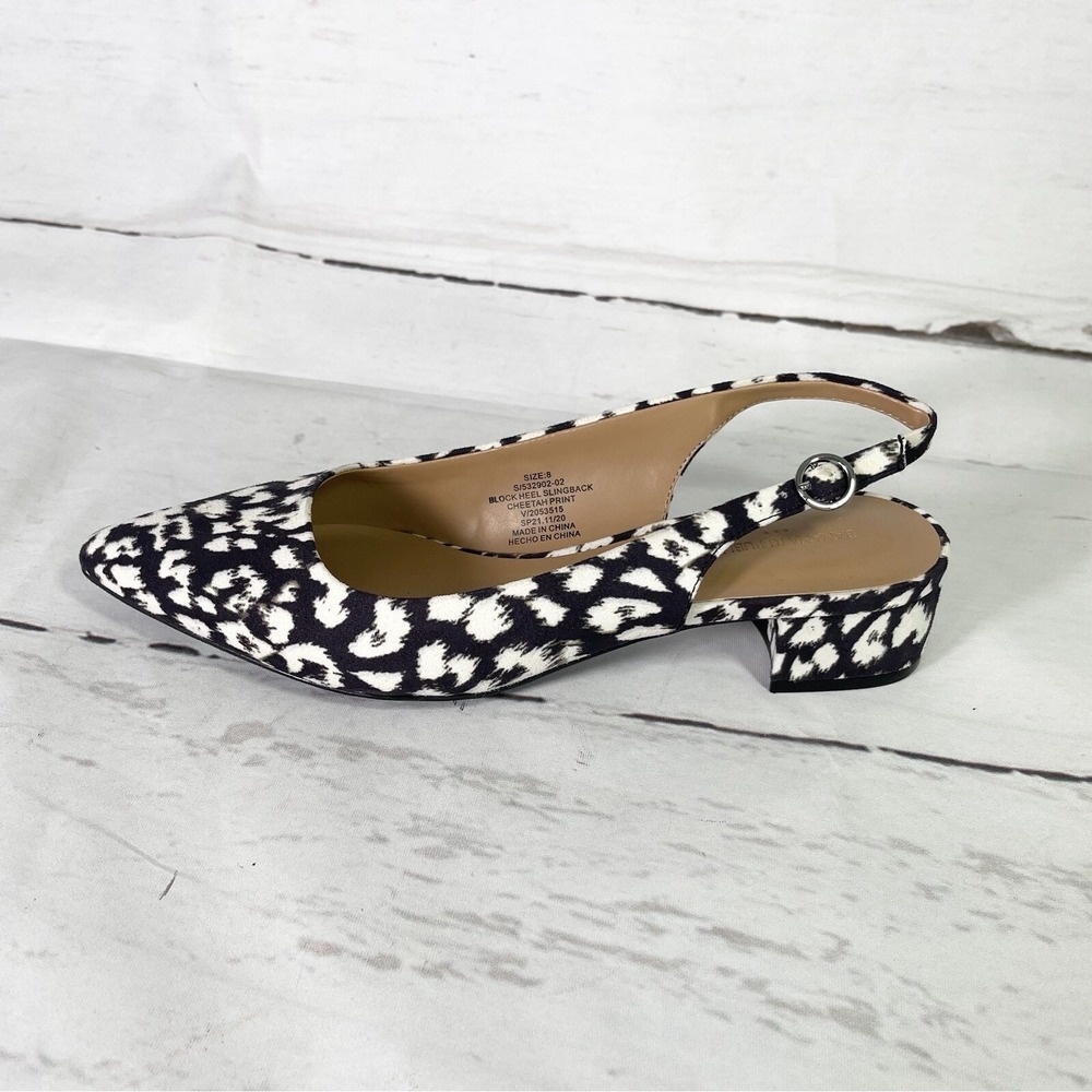 Banana Republic Shoes Women's 8 Black White Slingback Block Heel Cheetah Prints